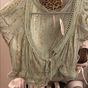 Free People Short Sleeve Floral Crop